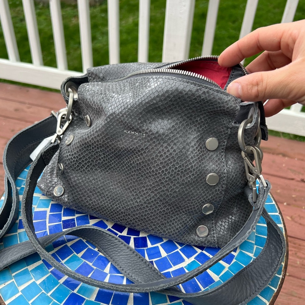 NWT Hammitt Bryant Skyline Gray Snake Crossbody Bag with Adjustable Strap